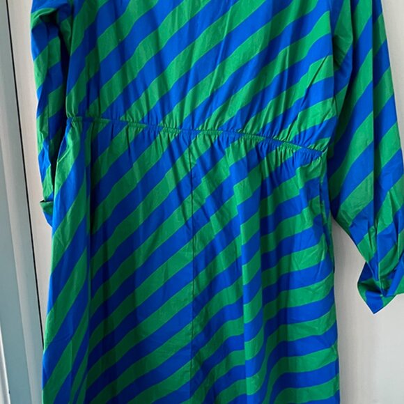 Scoop Womens Size XXL Side Knot Midi Dress Diagonal Stripe Blue/Green - Picture 8 of 9